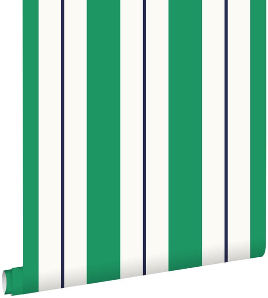 ESTAhome Tapete Streifen Grün und Marineblau - 53 cm x 10,05 m - 136414