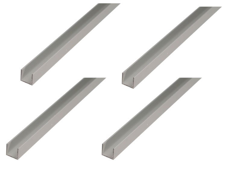 Vier U-Profile aus Aluminium für den Bau und Heimwerkerbedarf