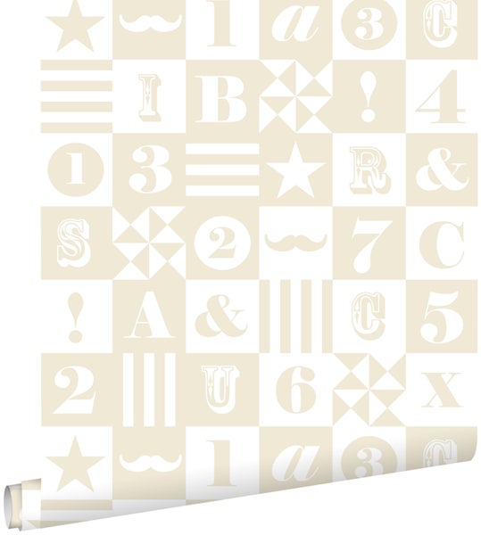 Tapetenrolle mit Buchstaben und Symbolen