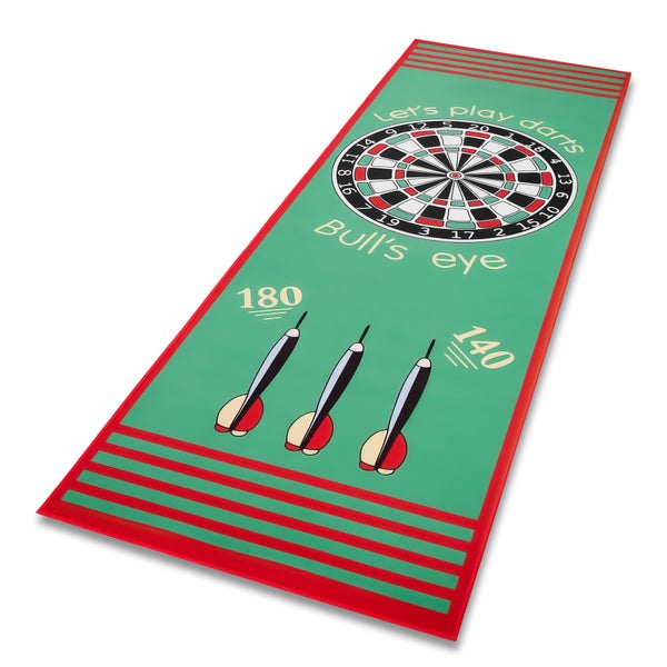 Dartmatte mit Dartscheibe, Darts und Punktzahlen