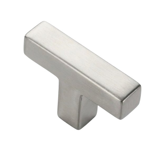 T-Griff Möbelknopf aus gebürstetem Metall in rechteckiger Form.