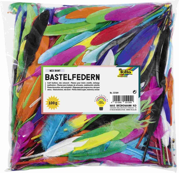 Folia  Bastel-Federn MIX BUNT, 100g, farbig sortiert