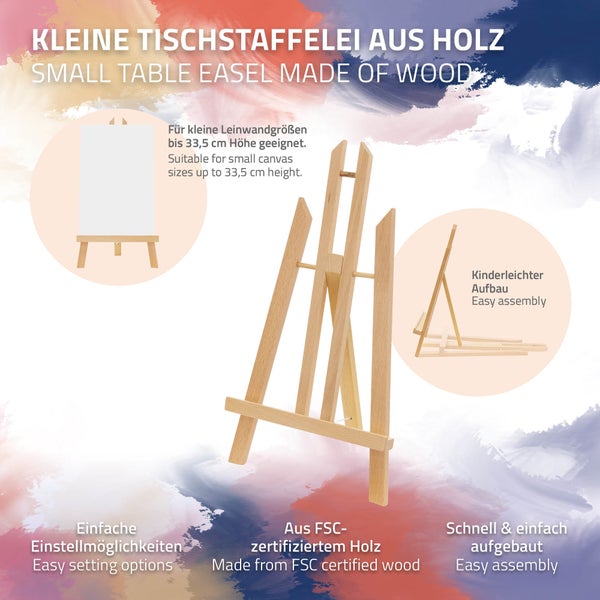ECD Germany Tischstaffelei klappbar, Sitzstaffelei verstellbar aus Holz, Mini Staffelei zum Malen für Leinwänden & Keilrahmen bis 40cm, Tragbare Mal- und Ausstellungsstaffelei Holzstaffelei Bildhalter