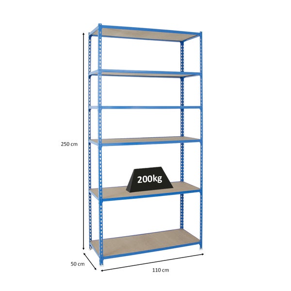 PROREGAL Schwerlastregal Giant Muli HxBxT 250 x 110 x 50 cm 6 Fachböden Fachlast 200 kg Blau