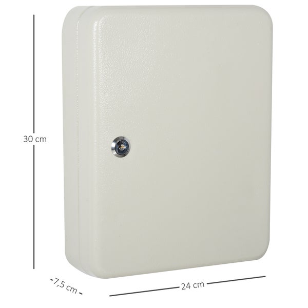 HOMCOM Schlüsselschrank Schlüsselkasten mit 93 Haken, Abschließbare Schlüsselbox aus Stahl, inkl. Befestigung, Cremeweiß, 30 x 24 x 7,5 cm