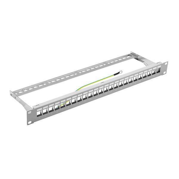 ProfiPatch Cat8 Patchpanel Patchfeld 19 Zoll 24 Port Verteilerfeld  RJ45 Rackeinbau geschirmt 1HE grau