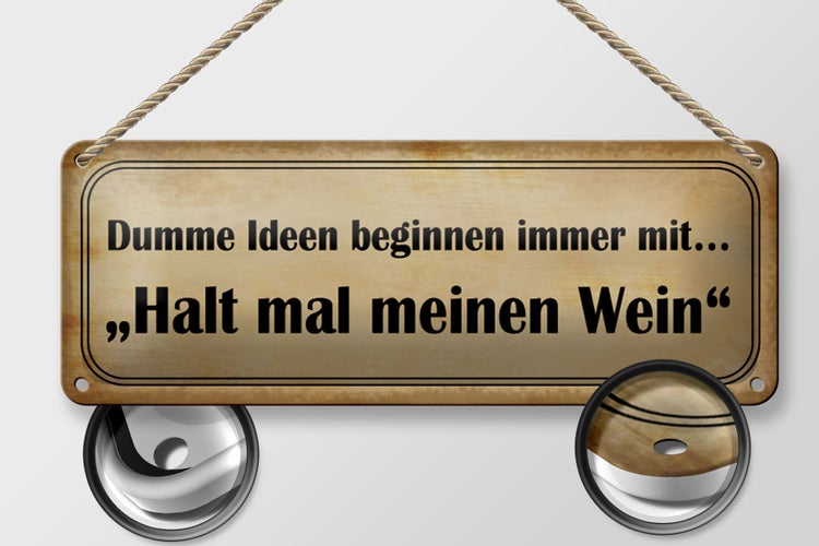 Blechschild Spruch 27x10cm Dumme Ideen mit halt meinen Wein Dekoration