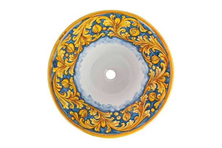 Keramikschüssel mit handgemaltem Zitronen-Dekor und gemustertem Rand im mediterranen Stil.