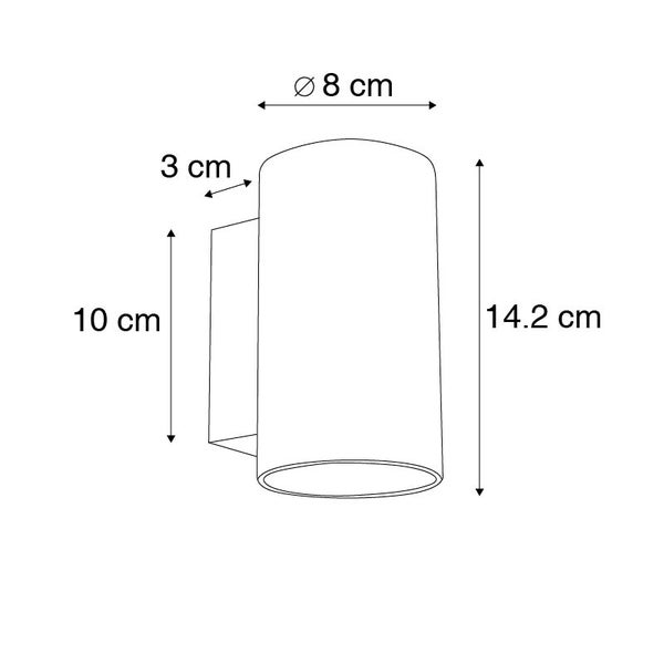 Technische Zeichnung einer Wandleuchte mit den Maßen 14,2 x 8 x 3 x 10 Zentimeter.