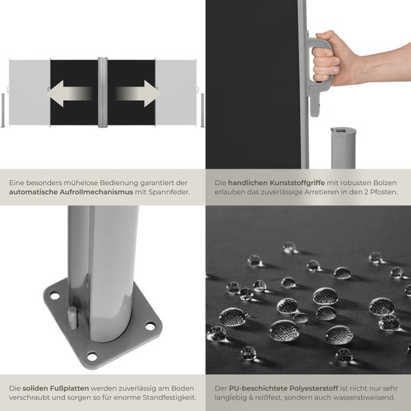 Doppel-Seitenmarkise tectake  160 x 600 cm aus Aluminium schwarz