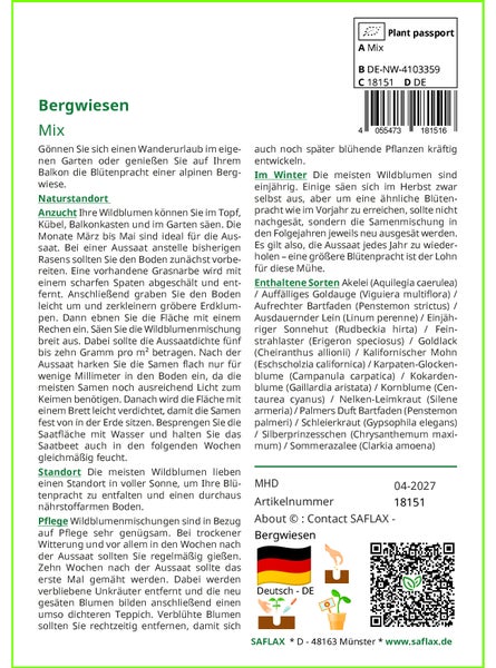 SAFLAX  - Bergwiesen - Mix - 1000 Samen