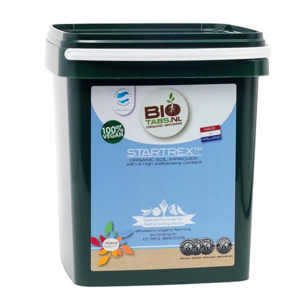 BioTabs Startrex organischer Bodenverbesserer im Eimer, vegan, für ökologischen Landbau und schnell wachsende Pflanzen geeignet.