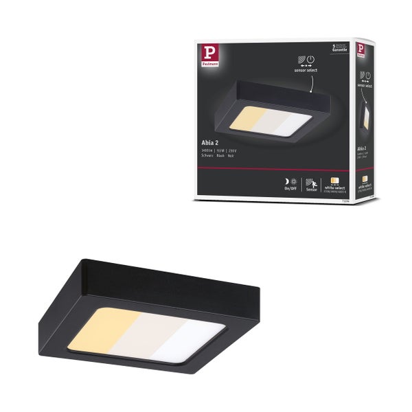 Paulmann Abia 2 Deckenleuchte mit Sensor in Schwarz und Produktverpackung
