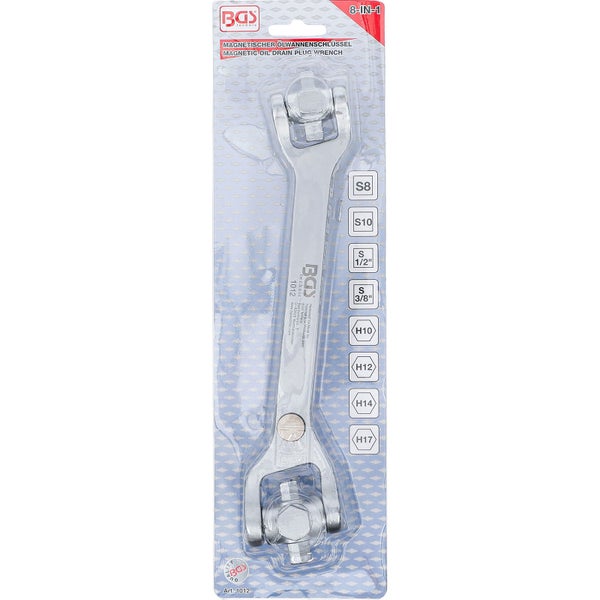 BGS magnetic oil drain plug wrench in packaging