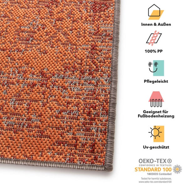 FLOORDIREKT Outdoorteppich - Wetterbeständiger Außenteppich - Cotton - Rot - 200 x 290 cm