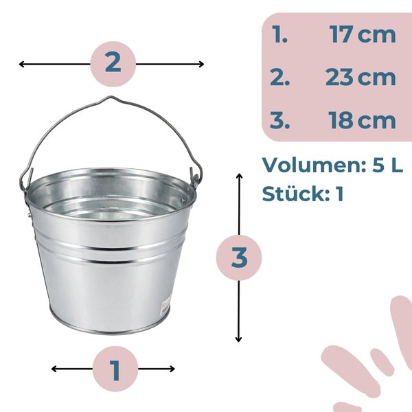 Abmessungen eines verzinkten Eimers mit 5 Litern Fassungsvermögen