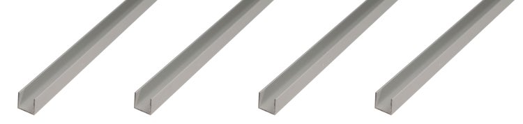 Vier Aluminium U Profile in Metalloptik als Kantenschutz oder Profilschiene
