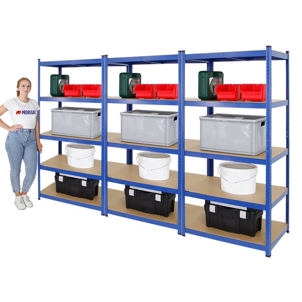 PROREGAL Mega Deal 3x Schwerlastregal Taurus HxBxT 180 x 90 x 60 cm Fachlast 175 kg Blau