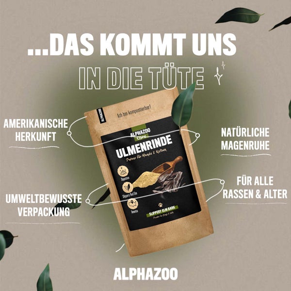 ALPHAZOO Ulmenrinde Pulver 120g für Hunde und Katzen I Amerikanische Slippery Elm Bark