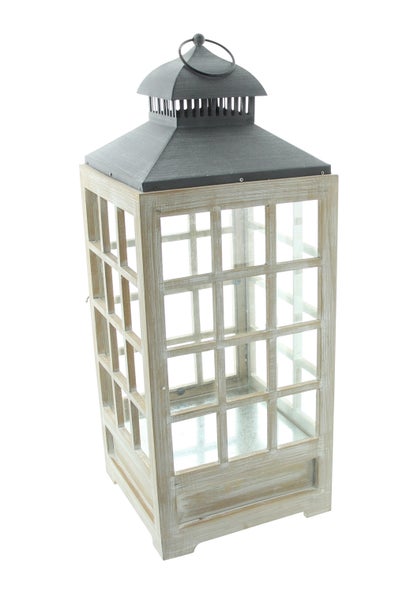 FRANK FLECHTWAREN | Große Laterne Landhaus, HOLZ, METALL, 25 x 25 x 63,5 cm