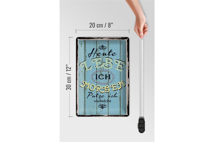 Blechschild Spruch 20x30cm heute lebe ich morgen putze ich
