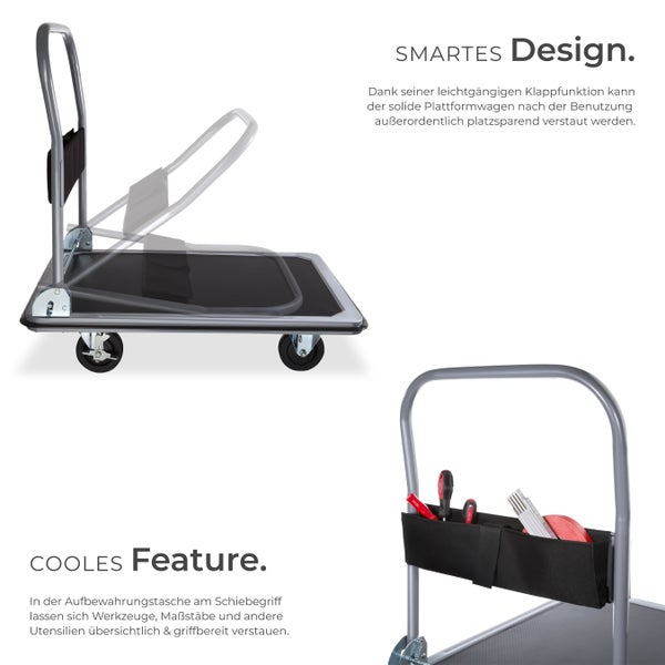 Plattformwagen mit Klappfunktion und Aufbewahrungstasche für Werkzeuge