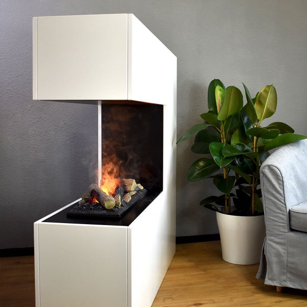 GLOW FIRE Elektrokamin 'Schiller' | Wasserdampf Kamin mit OMC 600 inkl. Holz in weiß als Raumteiler | HxBxT: 120x120x37 cm