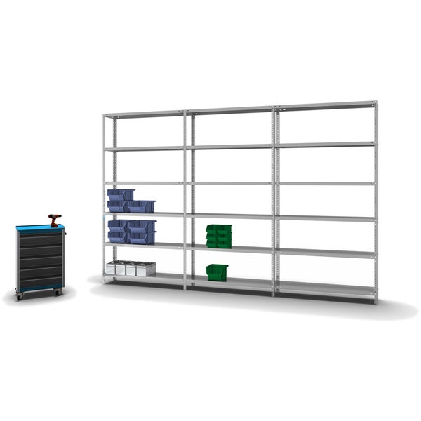PROREGAL Fachbodenregal Schraubsystem Medium-Duty Grundregal HxBxT 250 x 130 x 30 cm 6 Ebenen Fachlast 200 kg Beidseitig Nutzbar Verzinkt