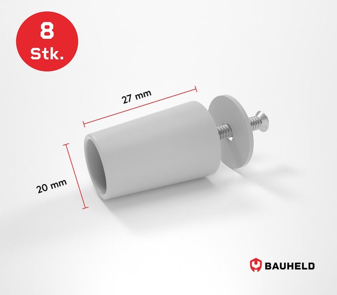 Acht Stück Möbelgleiter mit Schraube, 27 mm Länge, 20 mm Durchmesser