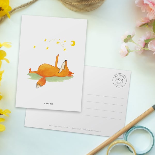 Mr. & Mrs. Panda Postkarte Fuchs Sterne - Weiß