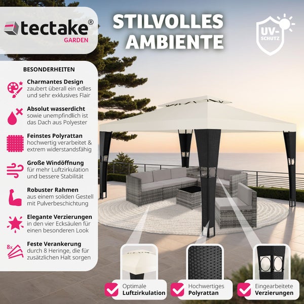 Rattan Gartenpavillon tectake Mona inklusive Heringen 4 x 3 m schwarz/creme