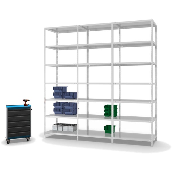 PROREGAL Fachbodenregal Schraubsystem Medium-Duty Grundregal HxBxT 300 x 100 x 60 cm 7 Ebenen Fachlast 200 kg Beidseitig Nutzbar Lichtgrau