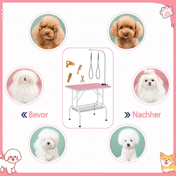 Yaheetech Klappbarer Hundeschertisch mit Untenablage , Rosa