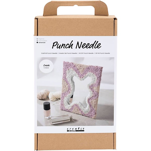 Creativ Company DIY Sets Sticken & Nadelstanzen Kreativ Set Punch Needle, Pastellfarben, Spiegel, Kreativ Box