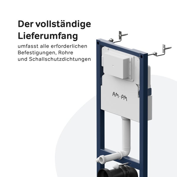 Montageelement für Wand-WC von AM PM mit Unterputzspülkasten, inkl. Befestigungsmaterial, Anschlussrohren und Schallschutzdichtungen.