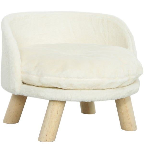 PawHut Katzensofa, Haustiersofa mit Kissen, Katzenbett, katzensessel Katzenhocker erhöhtes Haustierbett mit rutschfesten Holzfüße, Hundesofa, Indoor, Cremeweiß, 40,5 x 40,5 x 33 cm