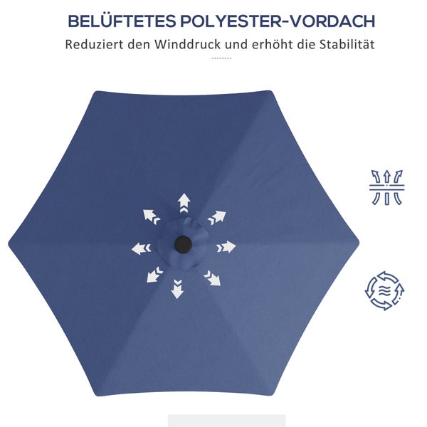 Outsunny Sonnenschirm, Ampelschirm mit UV-Schutz, 290cm x 290cm x 260cm, Stahl, Dunkelblau