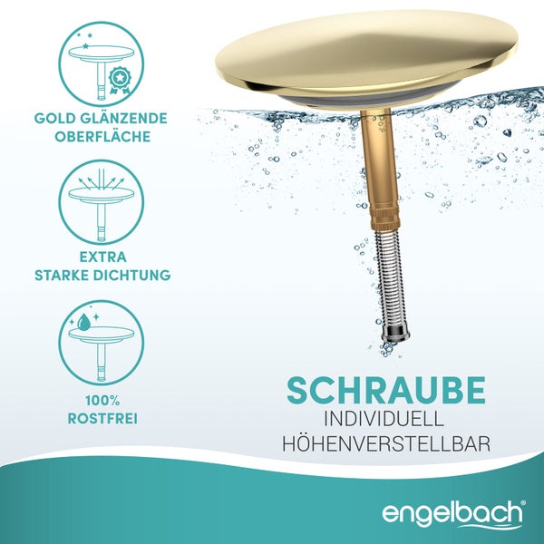 Engelbach® Badewannenstöpsel mit Universaler Passform - integrierte Doppel Dichtung - Gold