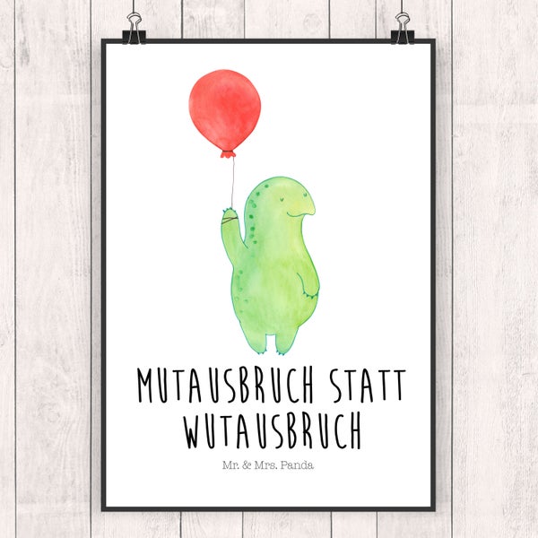 Mr. & Mrs. Panda DIN A4 Poster Schildkröte Luftballon - Weiß