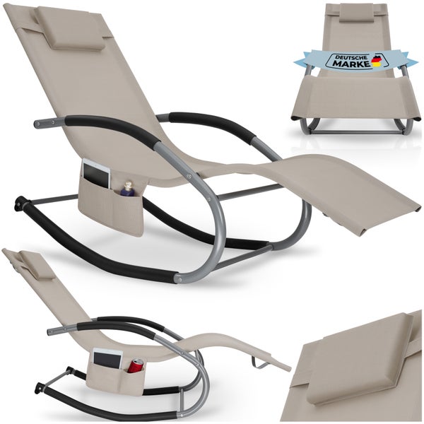 Gartenliege tectake Taya abnehmbares Kopfpolster, seitliche Aufbewahrungstasche ergonomisch, mit Komfort-Schwingbewegung beige