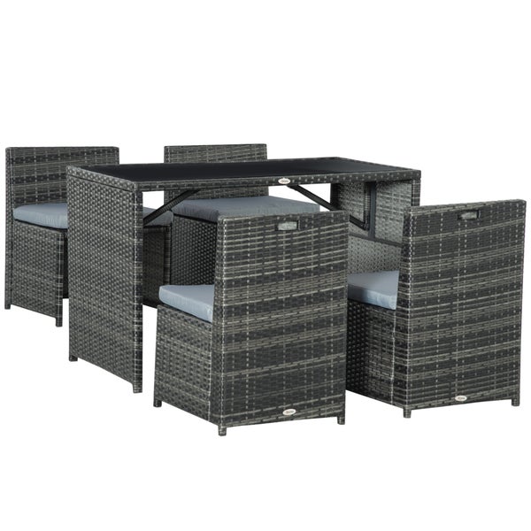 Outsunny 5tlg. Polyrattan Gartenmöbel, Essgruppe, 120L x 69B x 77,5H cm, Stahl, Grau