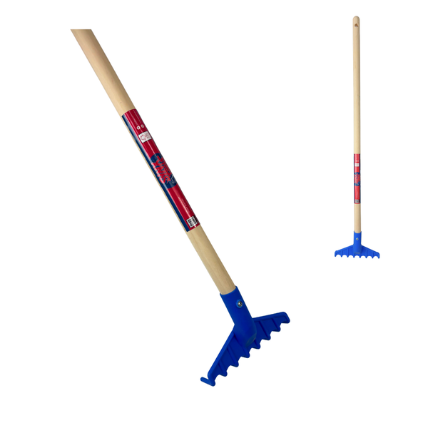 Gartenrechen mit Holzstiel und Kunststoffkopf zur Gartenarbeit