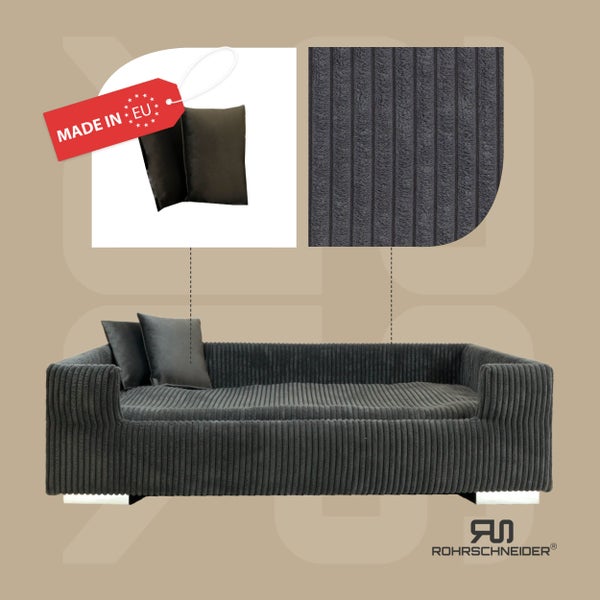 Rohrschneider Hundesofa gepolstert Cord breit dkl. grau
