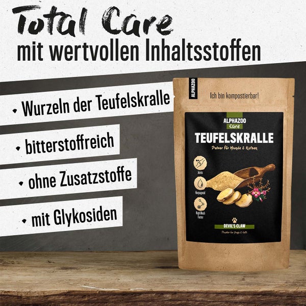 ALPHAZOO Afrikanische Teufelskralle 750g für Hunde und Katzen I Reine Teufelskrallenwurzel