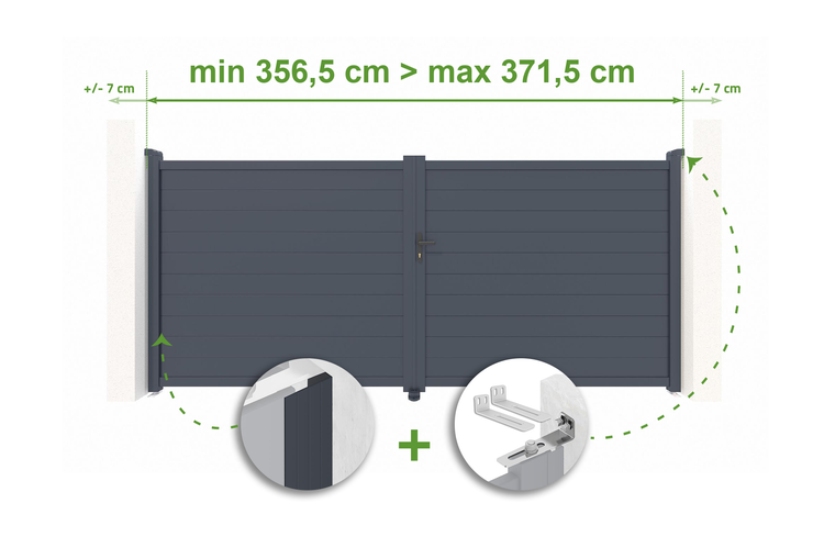 Tor mit Breitenangabe und Montageelementen