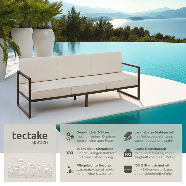 Garten-Loungesofa tectake Comosa 210 x 78 x 85 cm Dicke des Sitzpolsters 14 cm braun/beige