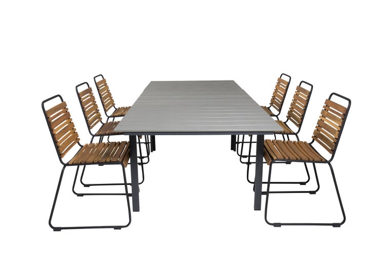 Levels Gartenset Tisch 100x160/240cm und 6 Stühle Bois schwarz, grau. 100 X 160 X 75 cm