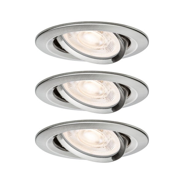 Set von drei LED Einbaustrahlern aus Metall in gebürsteter Optik, schwenkbar