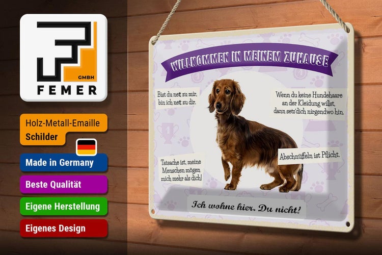Blechschild Spruch 30x20cm Tiere Dackel willkommen wohne hier