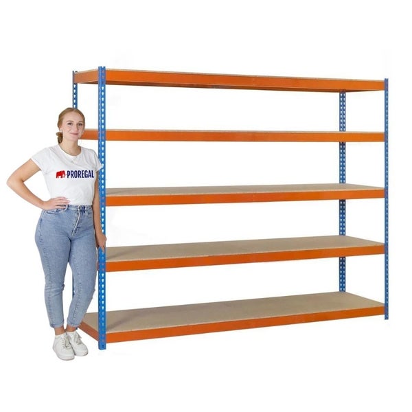 PROREGAL Schwerlastregal Big Wood Yeti Five HxBxT 200 x 120 x 45 cm Fachlast 400 kg Blau-Orange